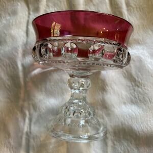 Vintage Indiana Glass Kings Crown Ruby Cranberry Rimmed Thumbprint Compote Dish